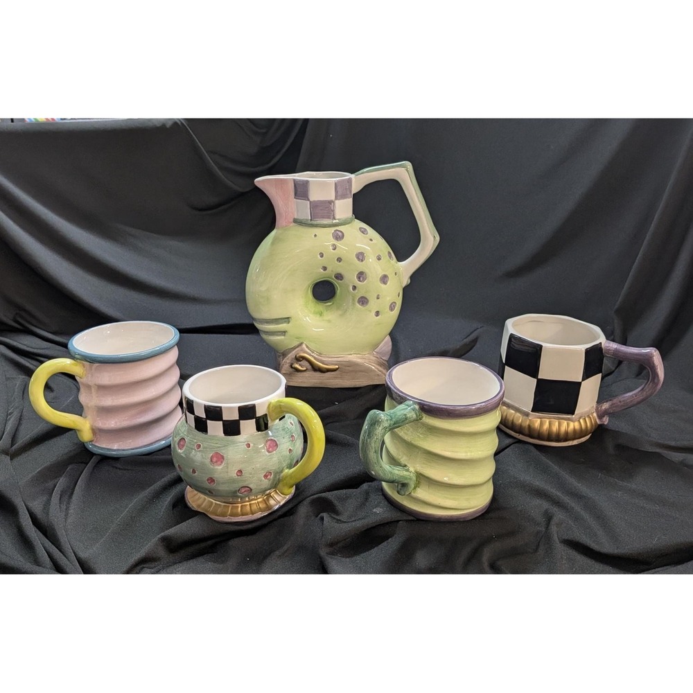 Vintage 1998 CBK Ltd Ceramic Whimsical Tea Set 5 Piece Postmodern Memphis Style - Picture 7 of 7